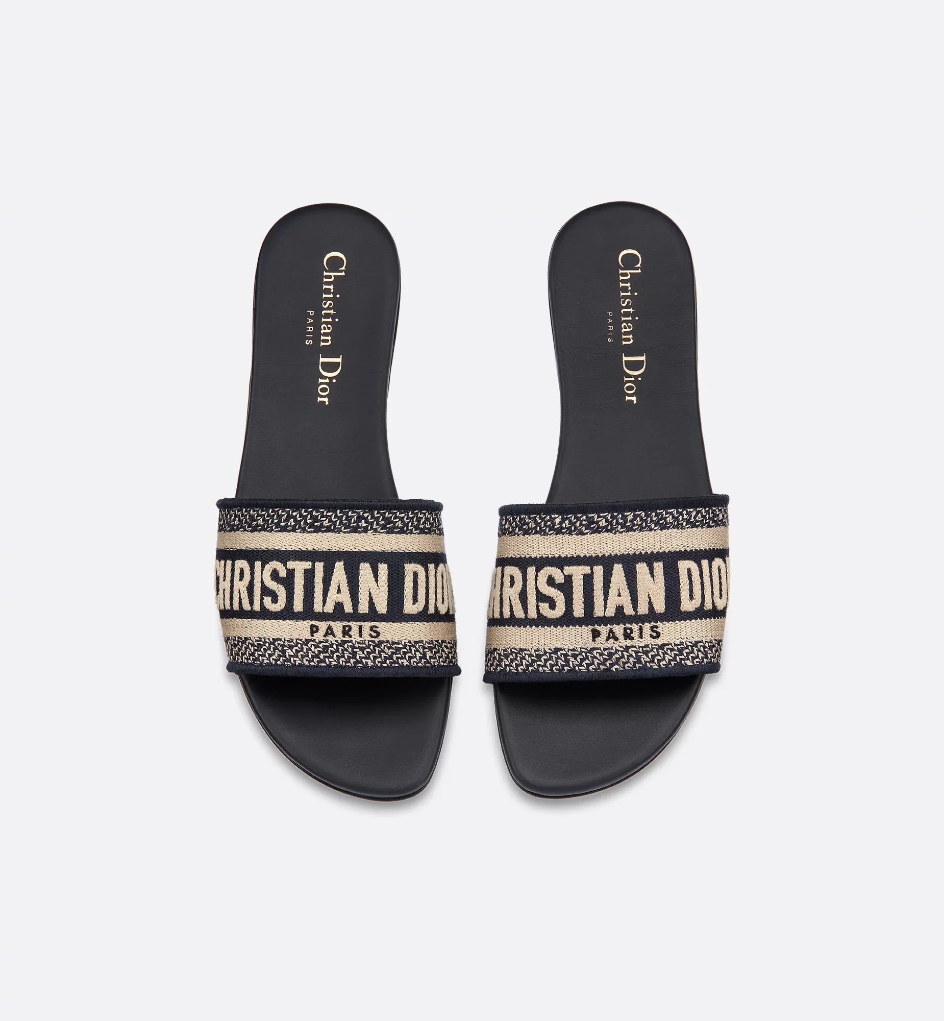 Christian DIOR Dway Slide Deep Blue Embroidered Cotton