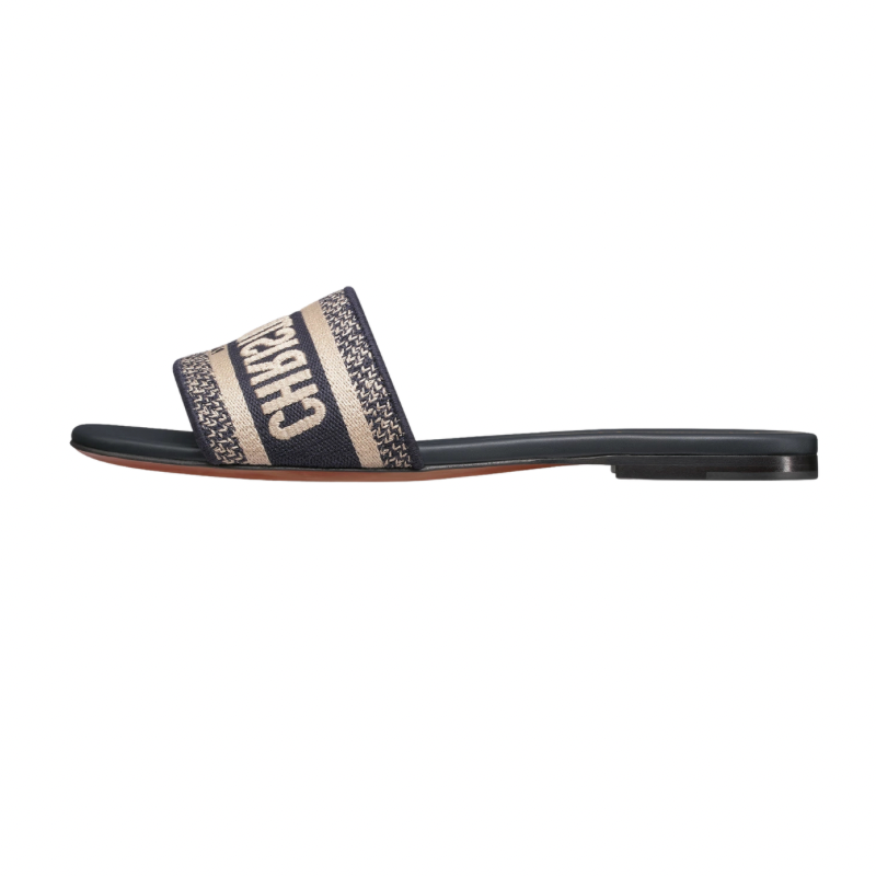 Christian DIOR Dway Slide Deep Blue Embroidered Cotton