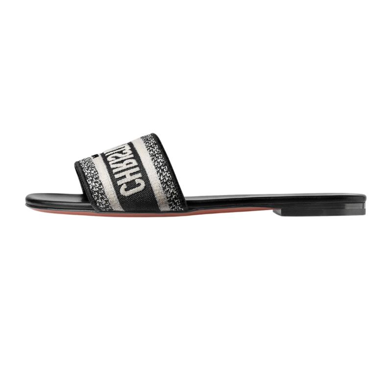 Christian Dior Dway Slide Black embroidered cotton